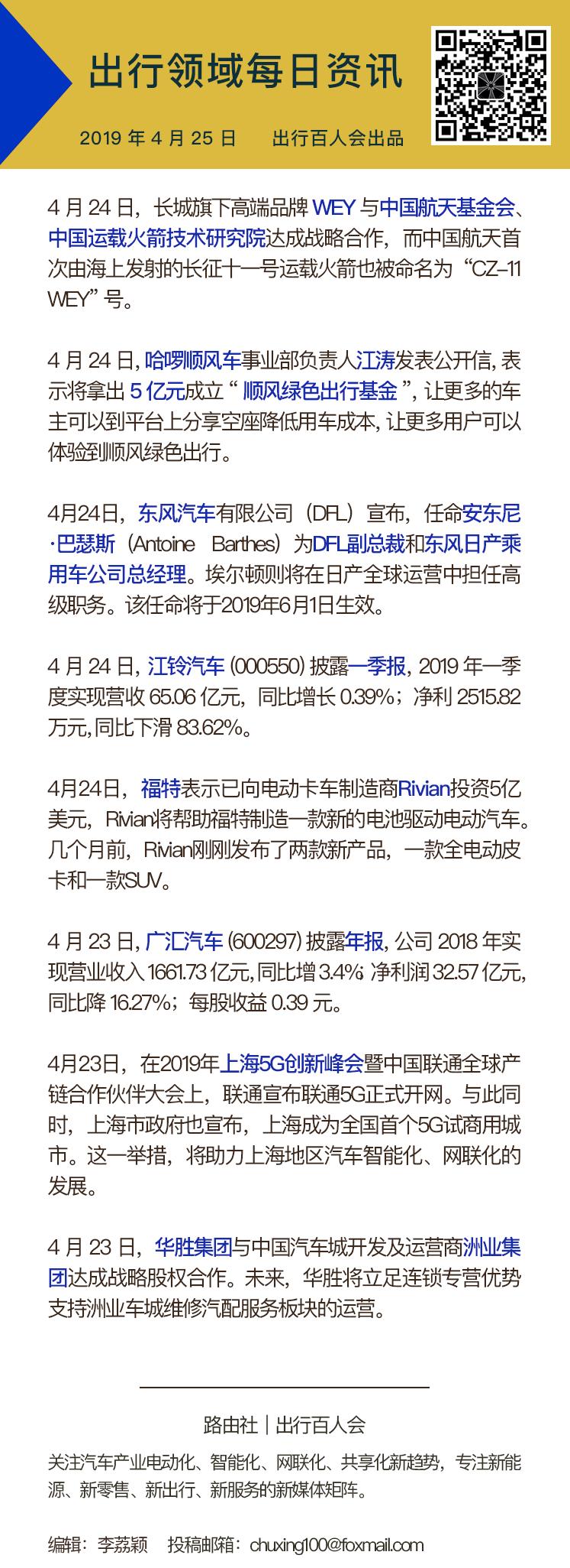 每日资讯:福特5亿美元投资Rivian、哈啰顺风车成立绿色出行基金