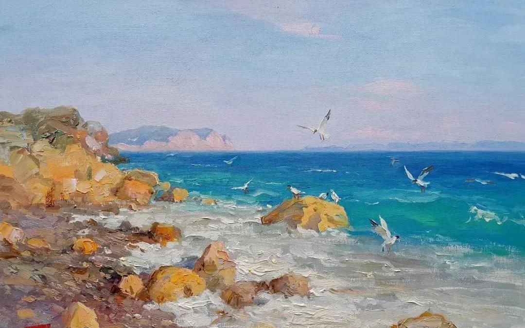 氛围感风景油画作品简单初学者,简单的小清新系油画