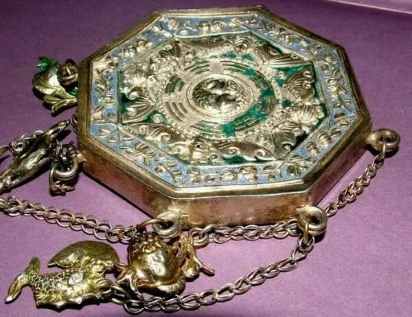 古法方形金锁,清代老银制长命锁