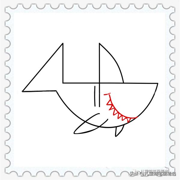 儿童简笔画精选-用数字“4”画鲨鱼（Shark）
