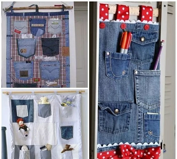 不穿的牛仔裤改衣柜收纳袋,不要的牛仔裤怎么改造成收纳袋