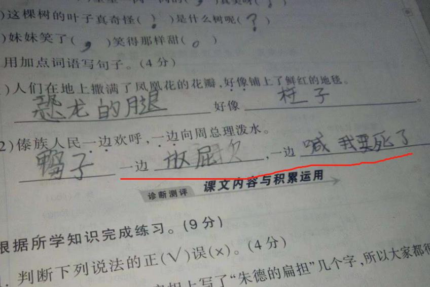 小学生倒数第一试卷笑死人,小学生倒数第一试卷走红