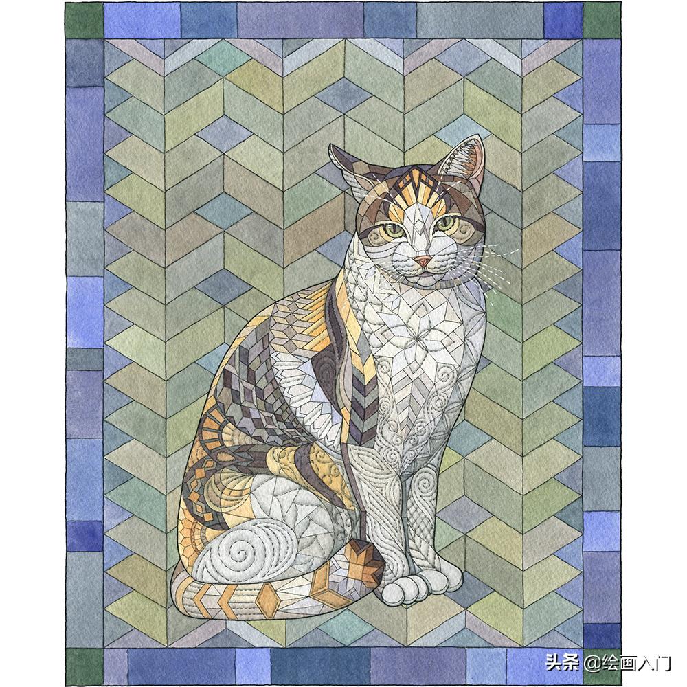 水彩画插画小图案动物,复古气息的几何图形插画