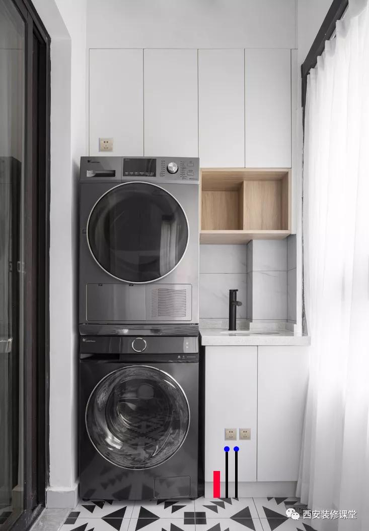 阳台洗衣机水池水电安装,洗烘分体机叠放阳台如何布置水电
