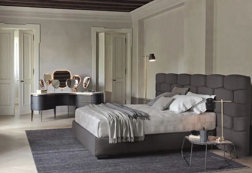 卧室床柜一体效果图,现代简约卧室家具全套