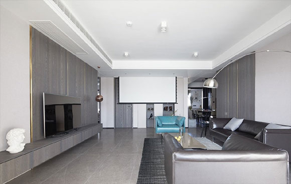 金属灰背景墙效果图,灰色装修风格现代简约电视背景墙