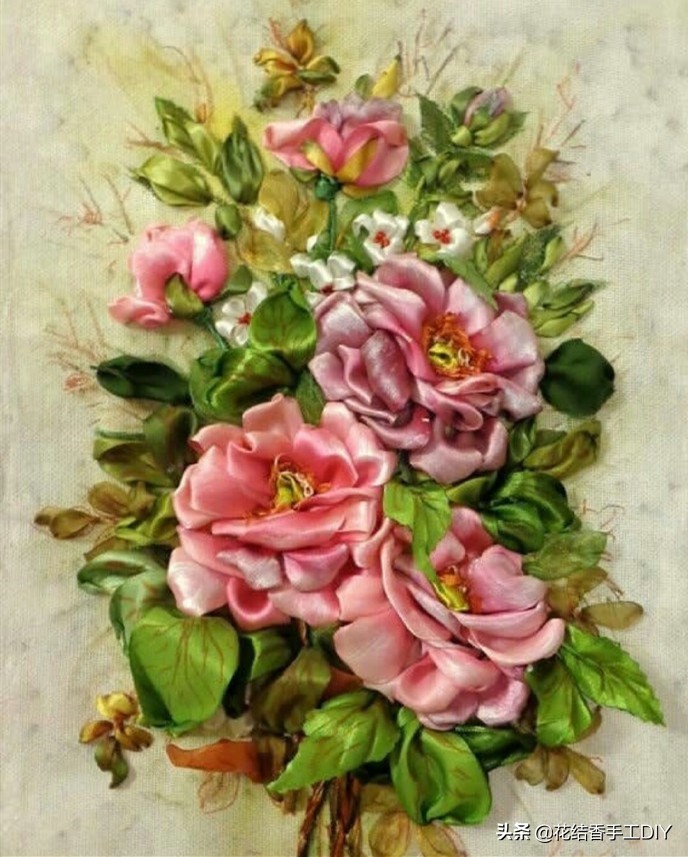 丝带绣手工刺绣,刺绣针法全针绣