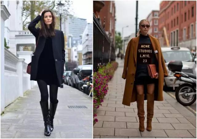 烟灰色牛仔裤怎么搭过膝靴,小香风皮毛外套搭配牛仔裤过膝靴