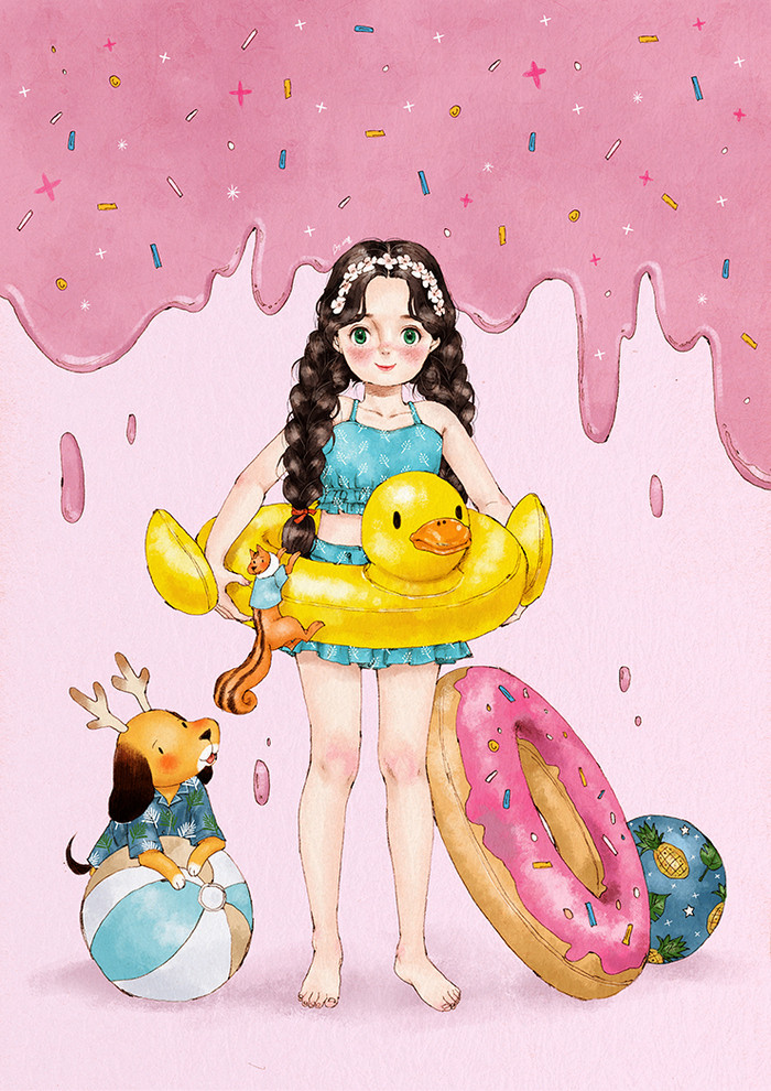 韩国插画师森林女孩日记图文,水彩插画森林女孩日记