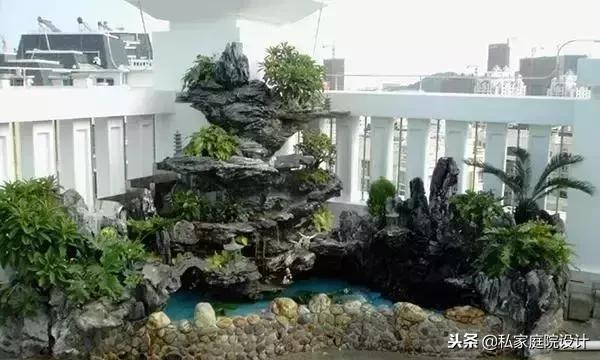 一米宽的阳台怎么设计鱼池假山,上海阳台流水假山鱼池景观设计