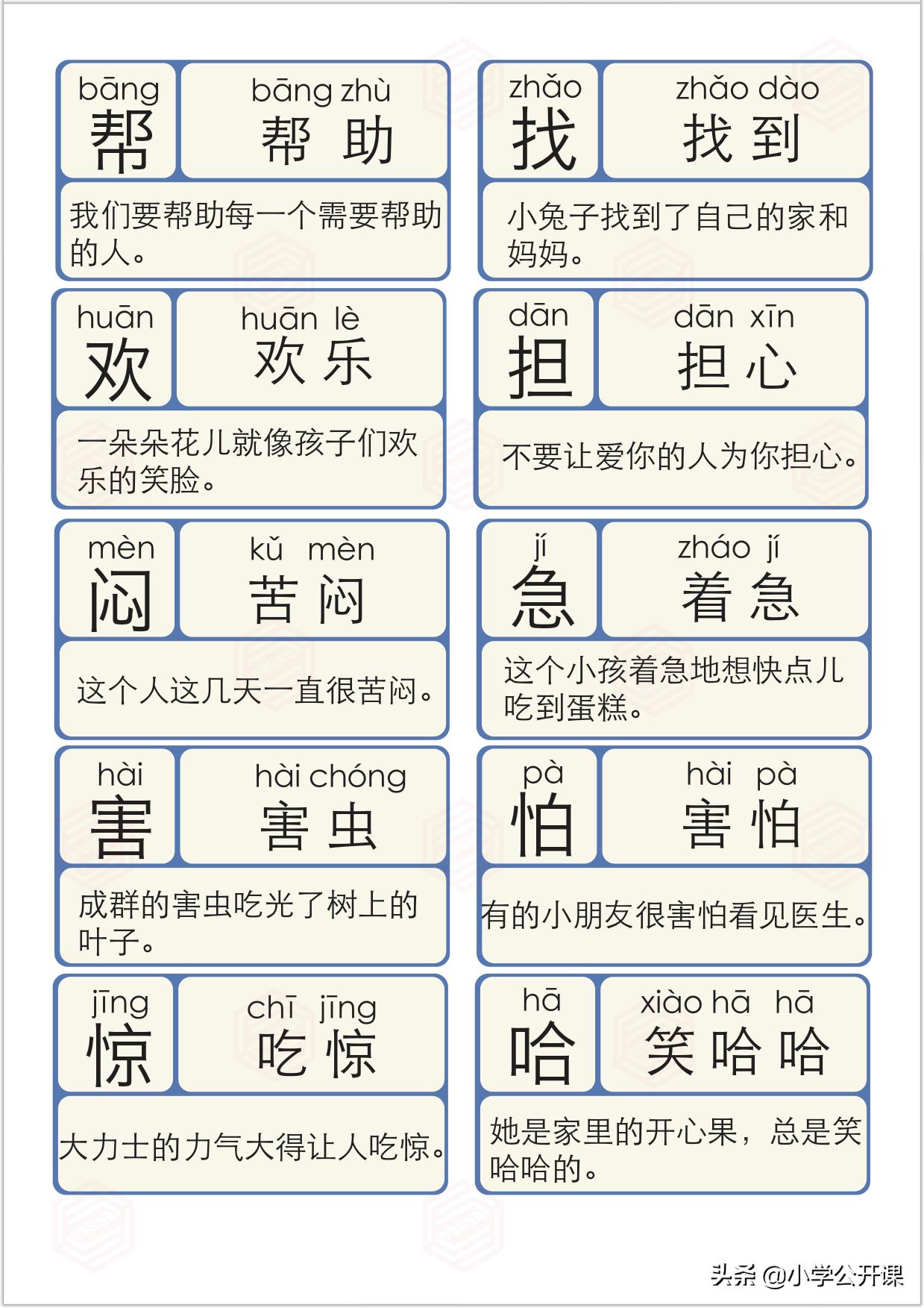 幼儿识字卡1000个常用汉字,少儿识字组词卡