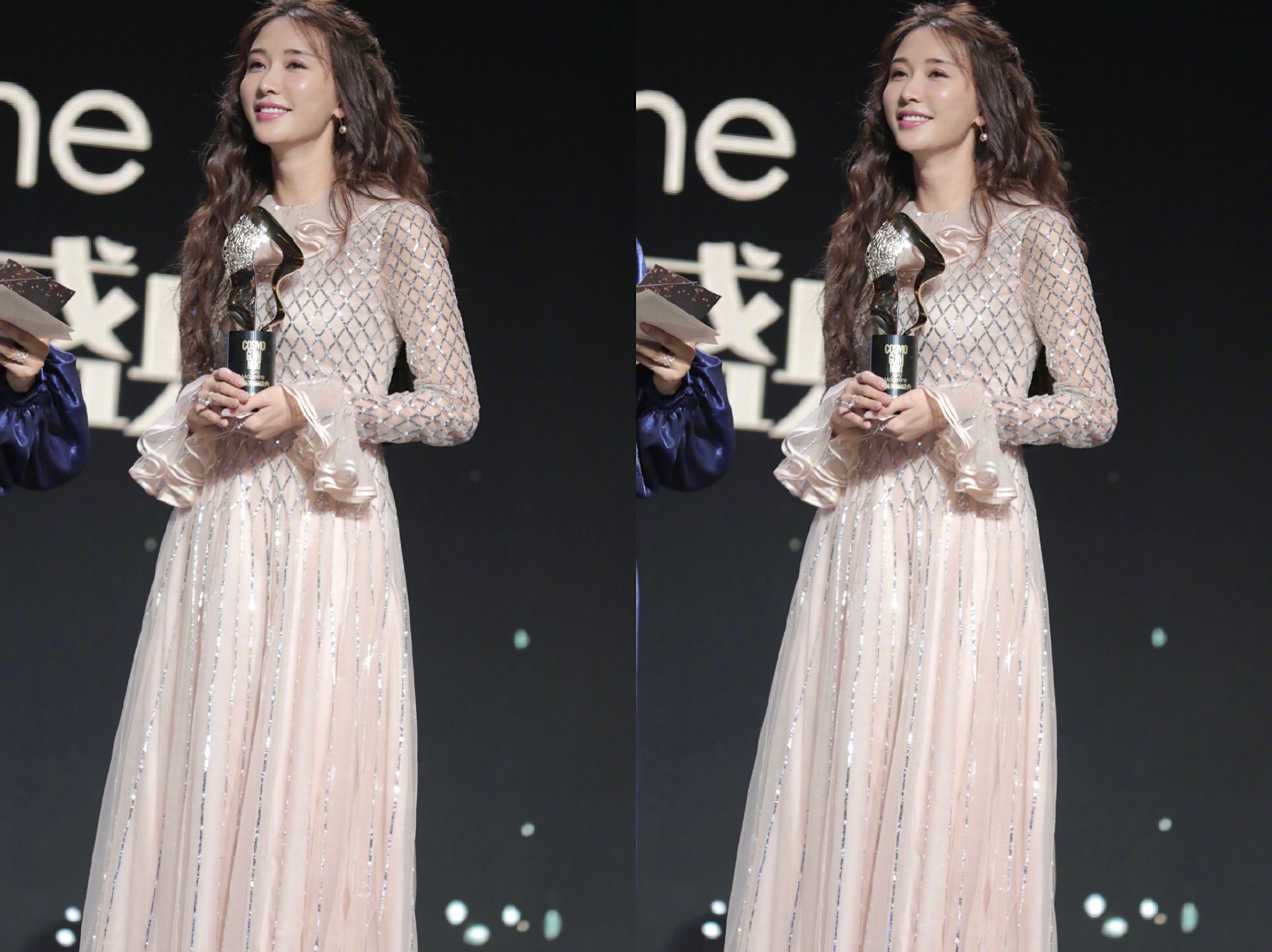 林志玲穿裸色薄纱长裙,林志玲穿单礼服时髦