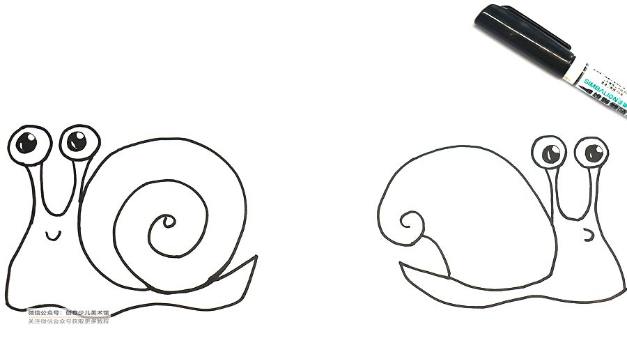 蜗牛妈妈和小蜗牛儿童画,蜗牛创意美术儿童画粘土