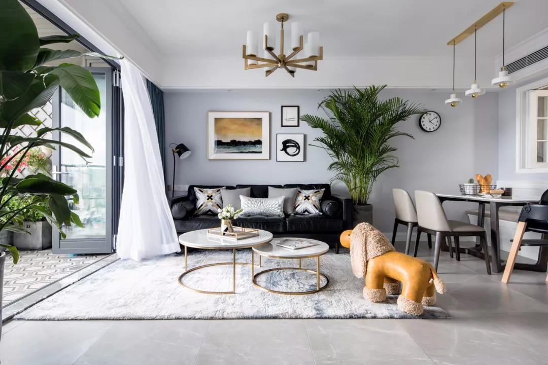 摩卡灰地砖客厅效果图,灰咖色客厅地砖装饰效果