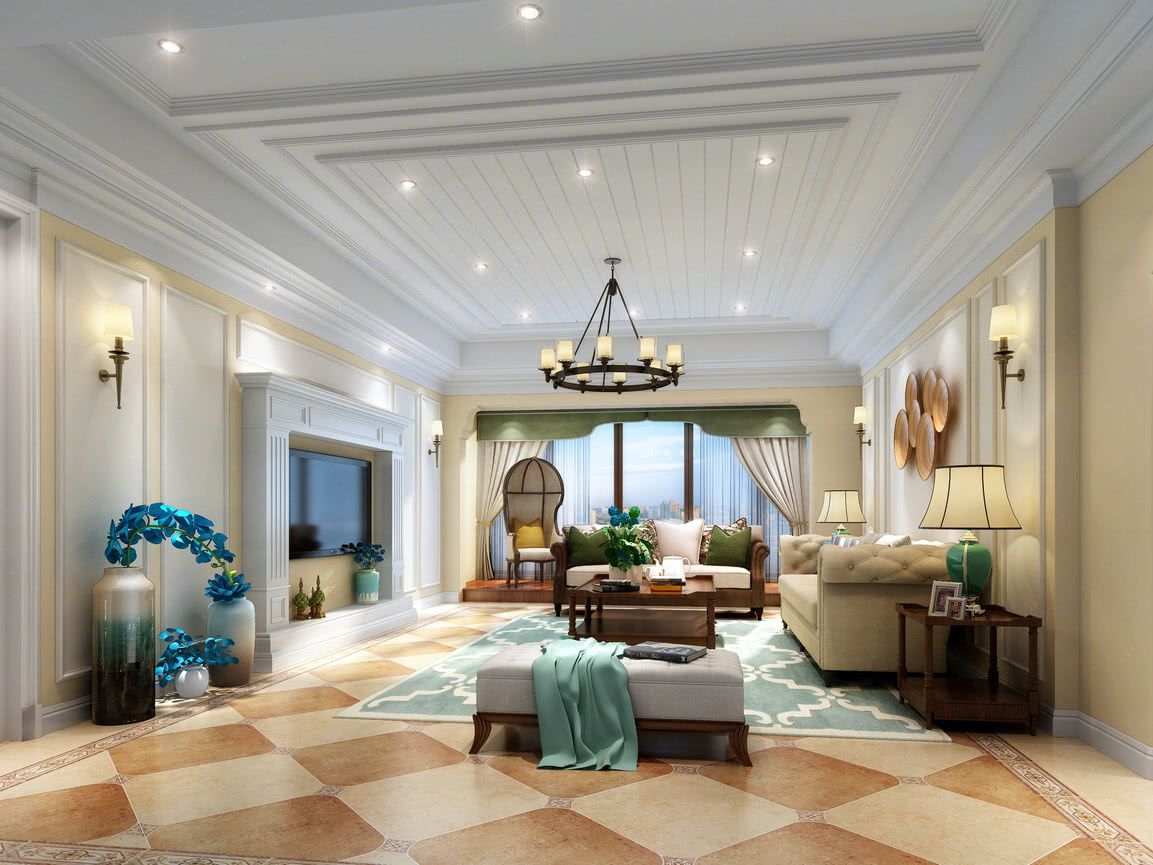 美式风格电视背景墙5.3米效果,美式风格电视背景墙设计