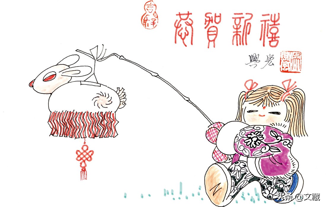 中国福文化特有的拜年意趣,手绘一张贺卡送祝福