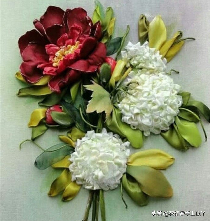 丝带绣手工刺绣,刺绣针法全针绣