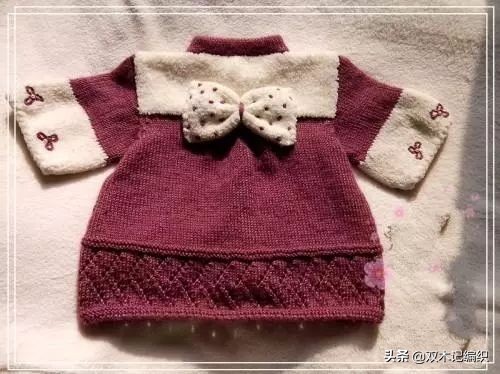 儿童双色小碎花编织教程,女童波点马海毛衣编织