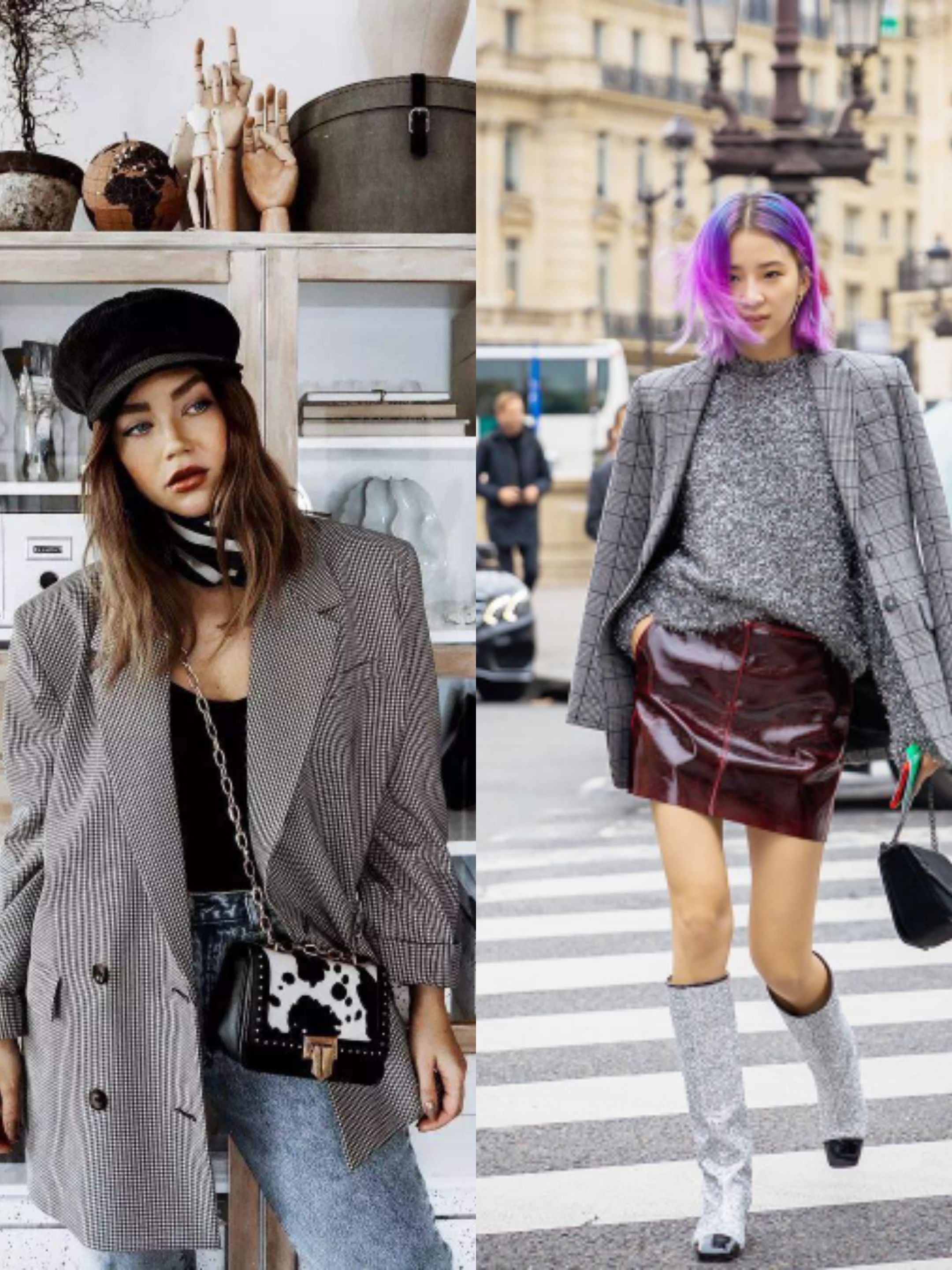 格纹元素西装搭配图,春天格纹西装搭配大全