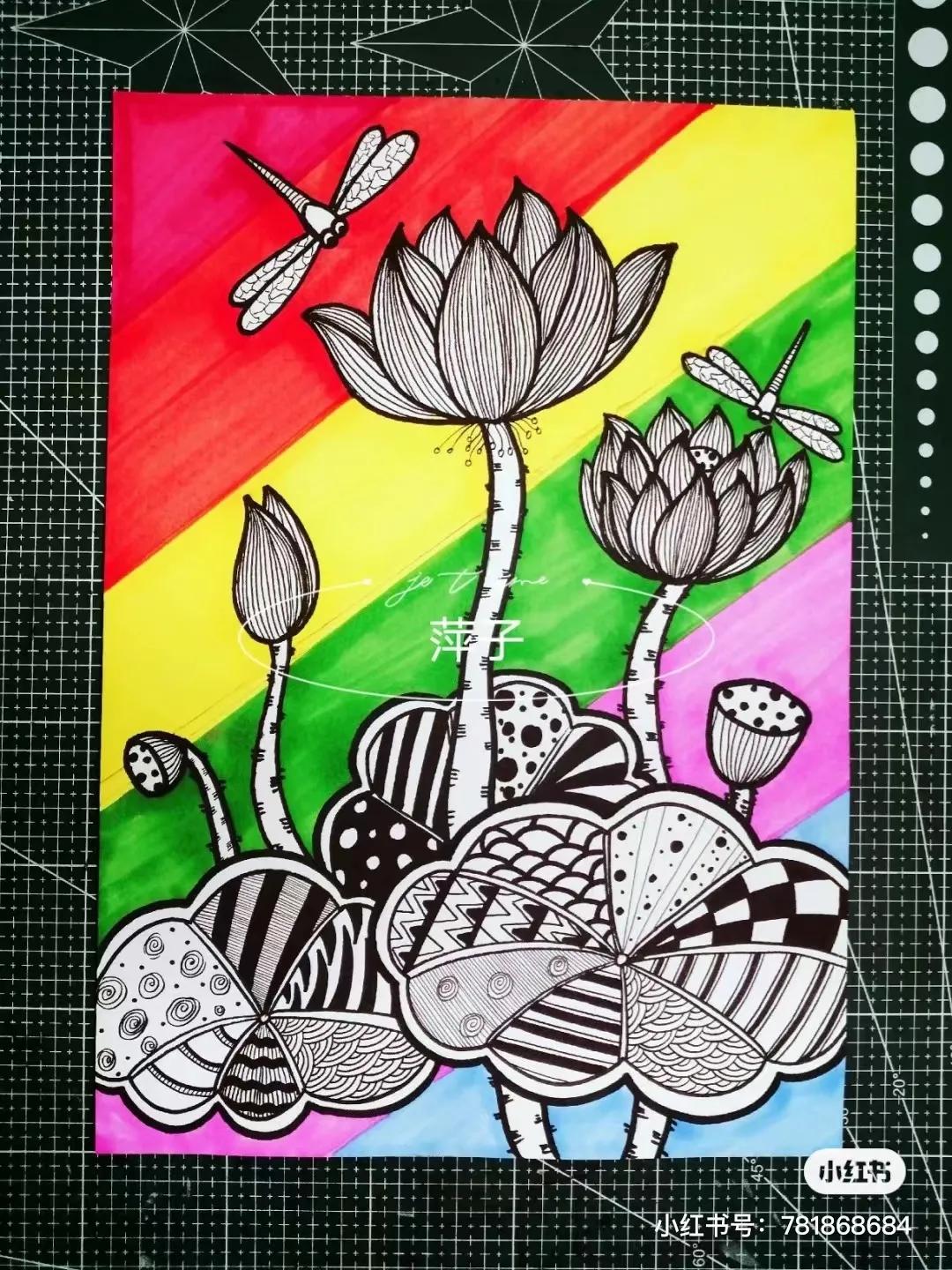 花卉简单线描创意画,花草线描画装饰