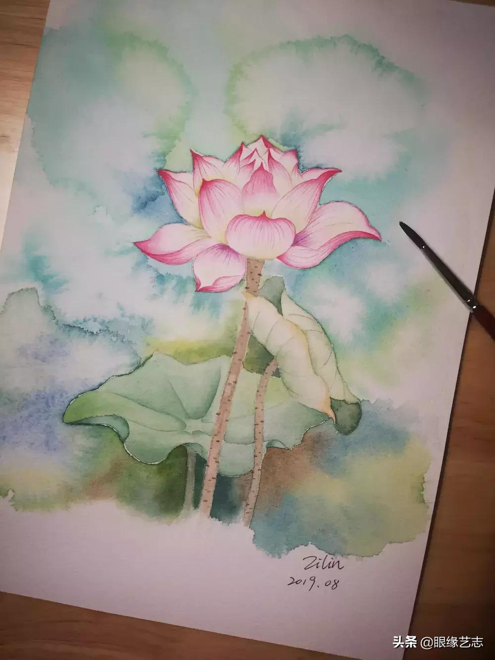 水彩莲花画法教程,白色荷花水彩画法教程
