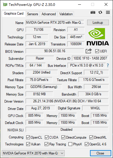雷蛇灵刃152070显卡,razerblade雷蛇灵刃15