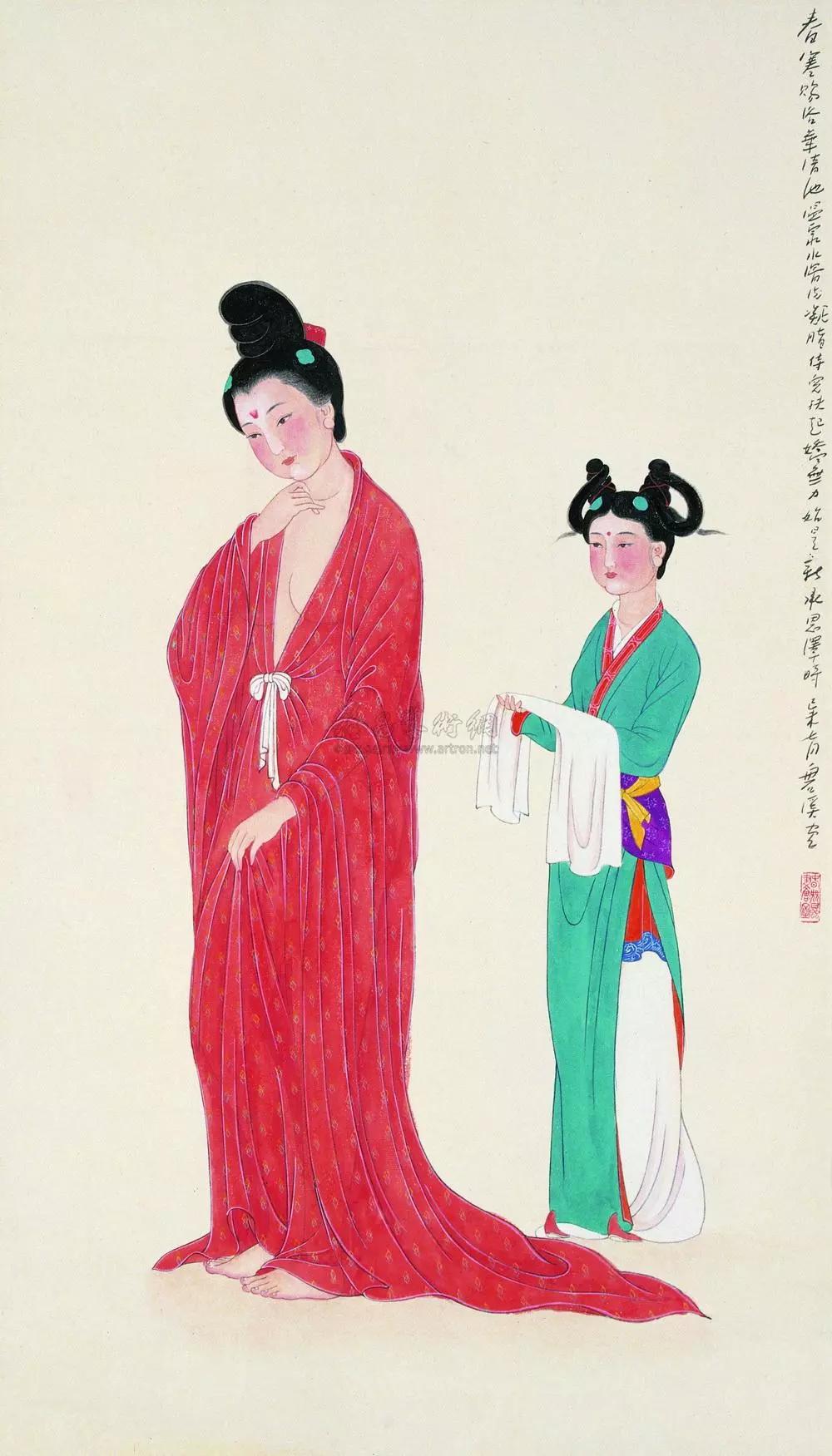 贵妃出浴图立轴设色绢本图片,贵妃出浴图国画有几幅