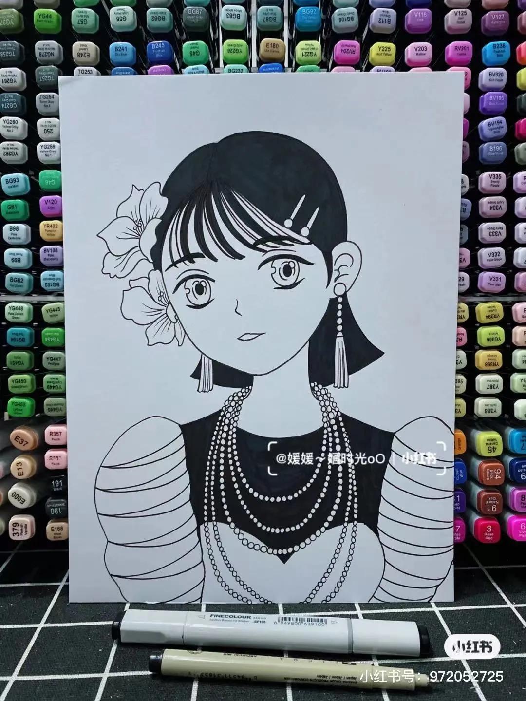 色彩缤纷的马克笔装饰画,60色的马克笔画简单的动漫画