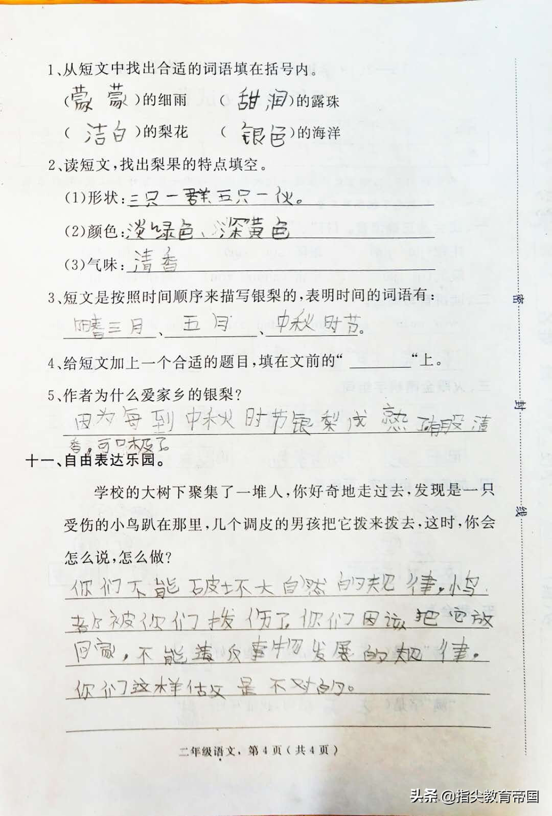 二年级语文看图写话试卷练习,语文二年级期末测试提升卷答案