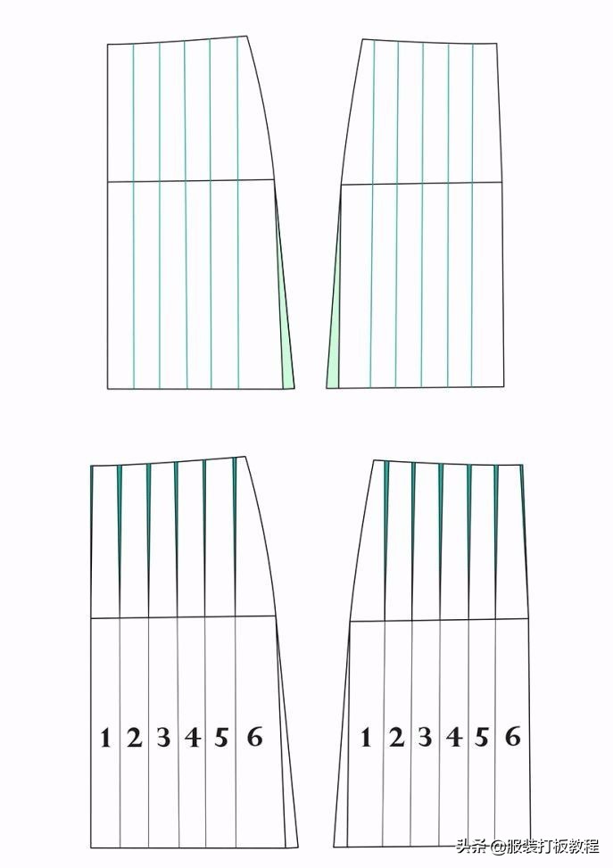 工字褶裙打版结构图,连腰工字褶裙打版