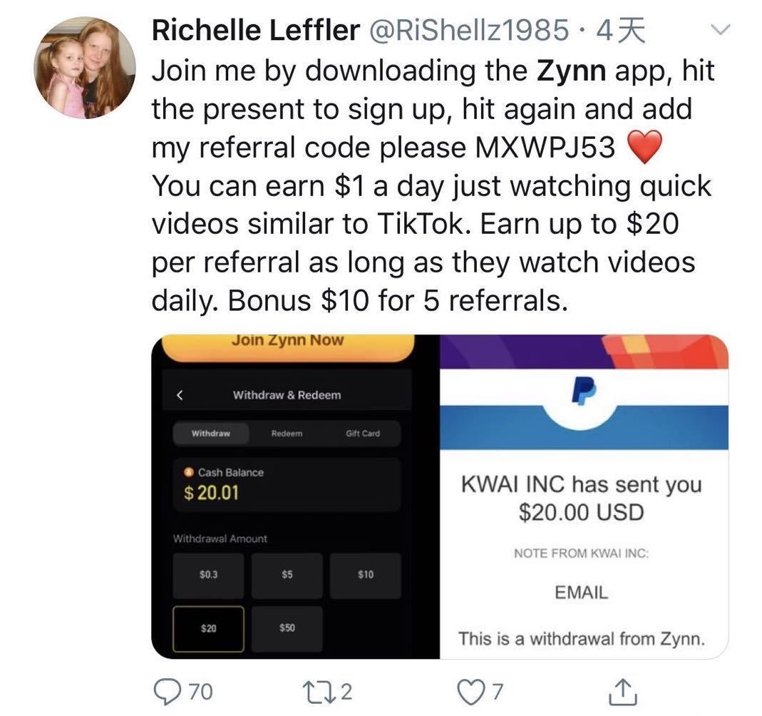 快手偷袭TikTok，Zynn短视频疯狂「撒钱」：美国网友薅羊毛