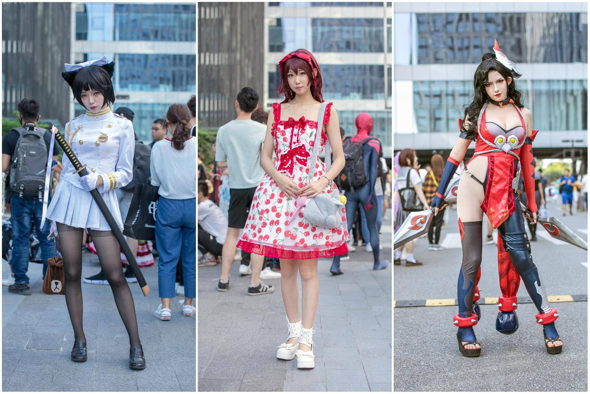 街拍潮人的二次元穿搭，樱桃洋装可爱萝莉风，百褶裙混搭可盐可甜