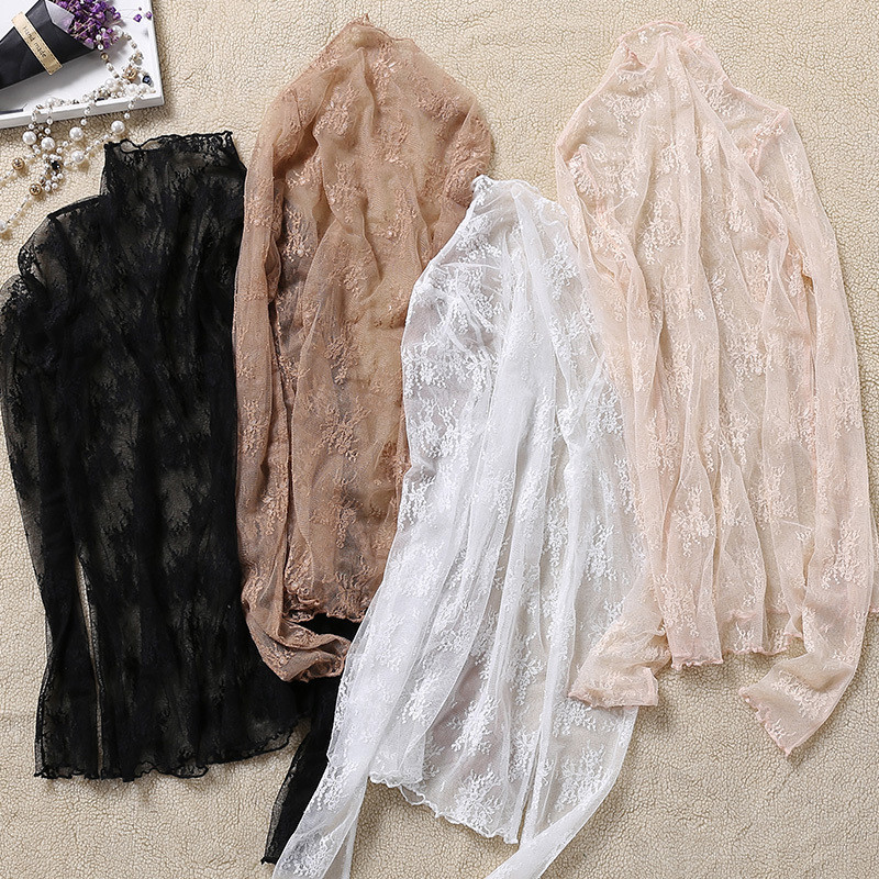 新款时尚弹力网纱长袖上衣,秋冬内搭镂空网纱中长款上衣