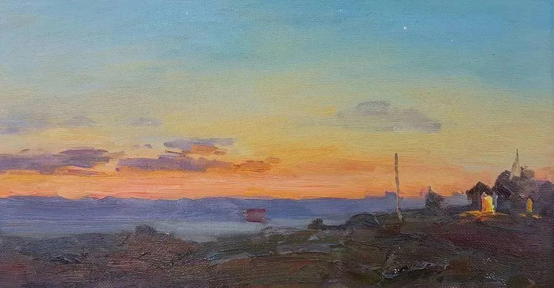 氛围感风景油画作品简单初学者,简单的小清新系油画