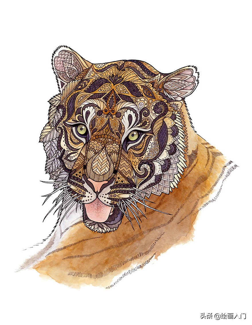 水彩画插画小图案动物,复古气息的几何图形插画