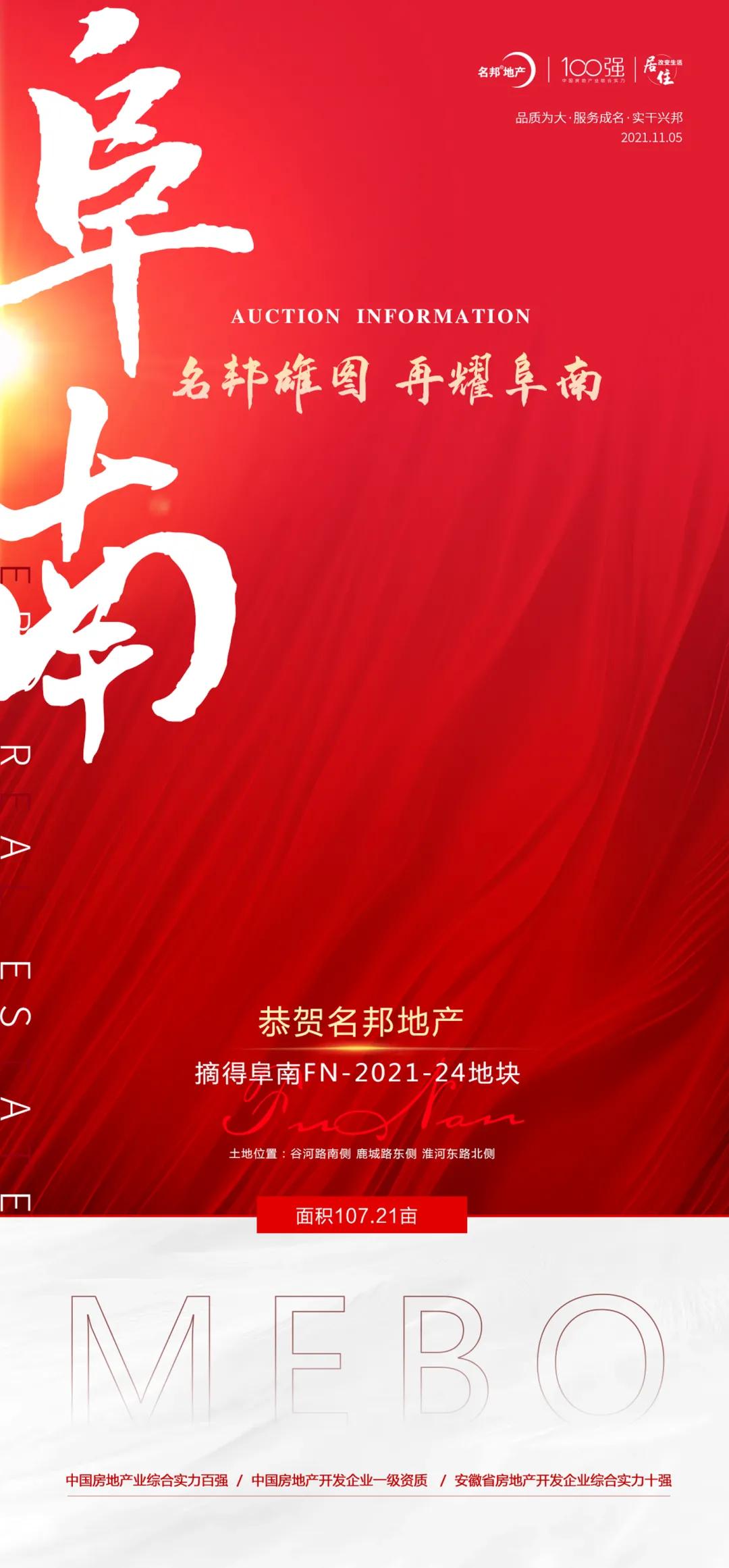 1.28亿成交！名邦地产摘得阜阳这地107亩居住用地！地块详情曝光