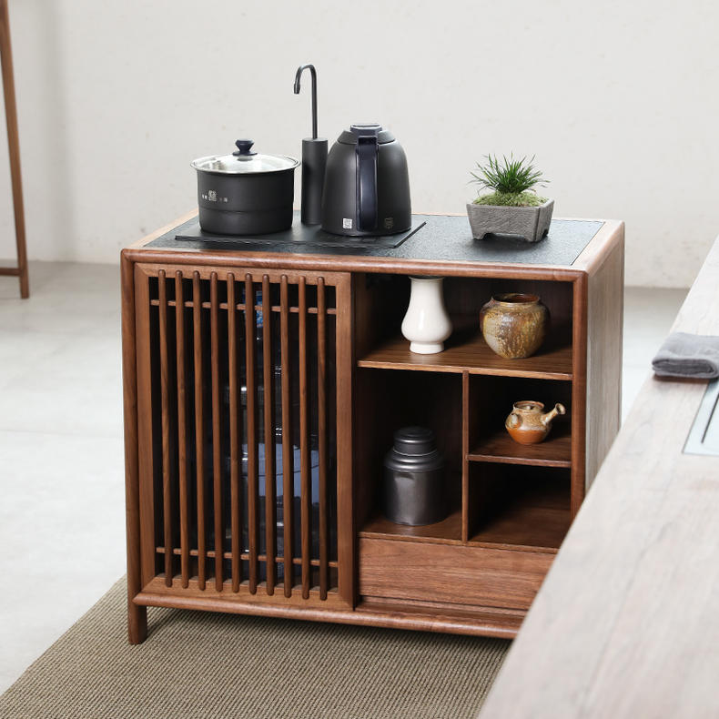 灵感茶室多功能茶柜组合,原木风茶室茶水柜