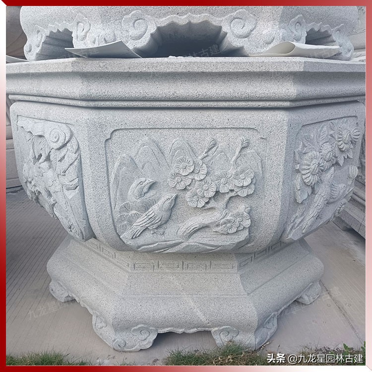 门前石花盆,石雕水缸养鱼种花庭院摆件