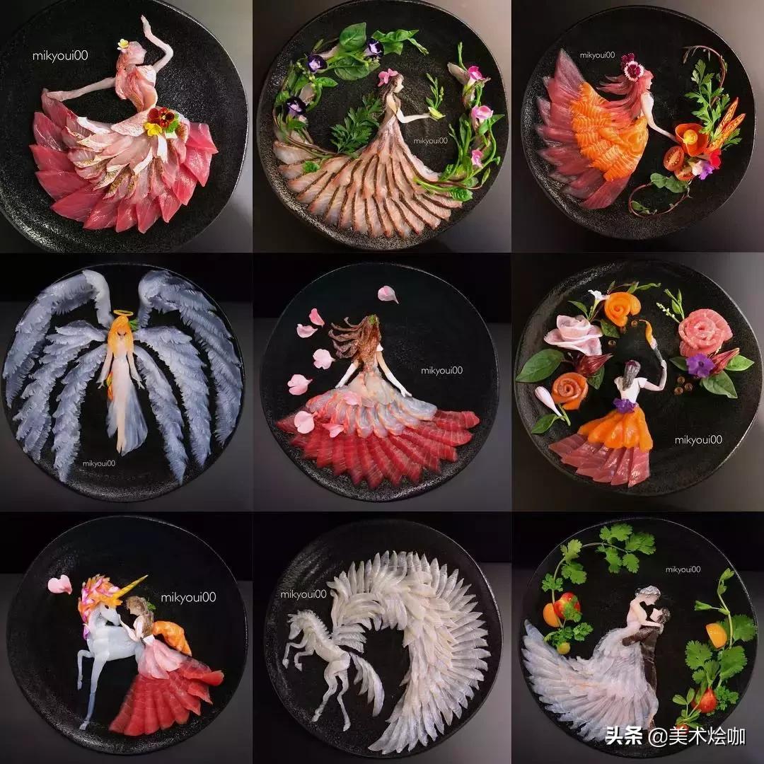 这是家里有矿吗,用三文鱼作画也能美到爆