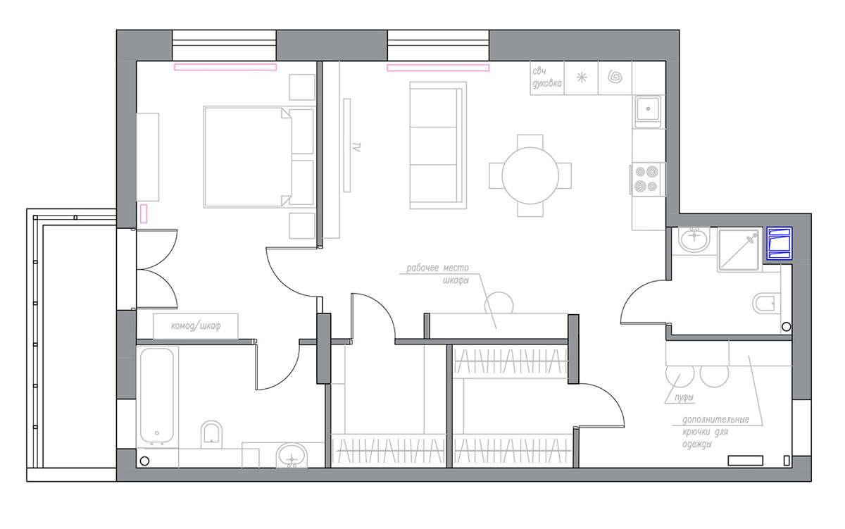 高级蓝调公寓设计，不足90㎡的单卧室竟能如此有格调