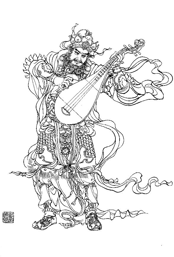 彭连熙工笔白描人物作品,工笔戏曲净角人物白描底稿