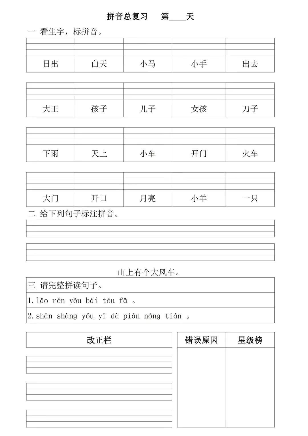 部编版一年级上册拼音专项复习,一年级上册拼音重点难点归纳总结