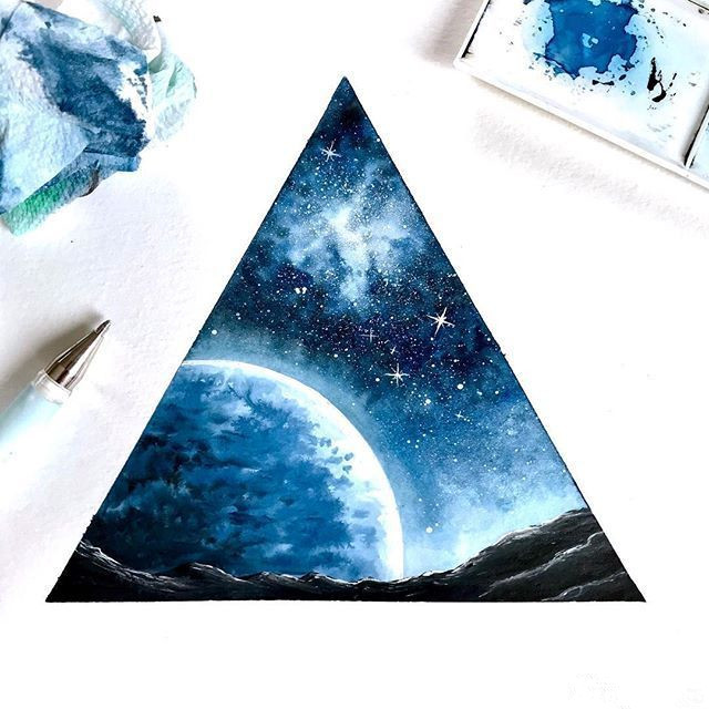 水彩创意星空插画，用画笔描绘出美轮美奂的天空！