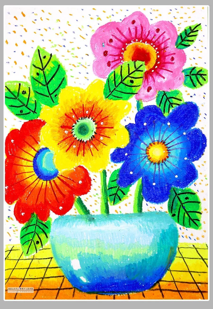 幼儿园油画棒画花朵简单漂亮,油画教程简单儿童画小女孩