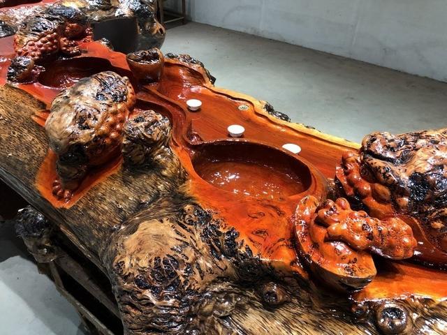 根雕茶桌下水安装,水泥仿木根雕茶桌