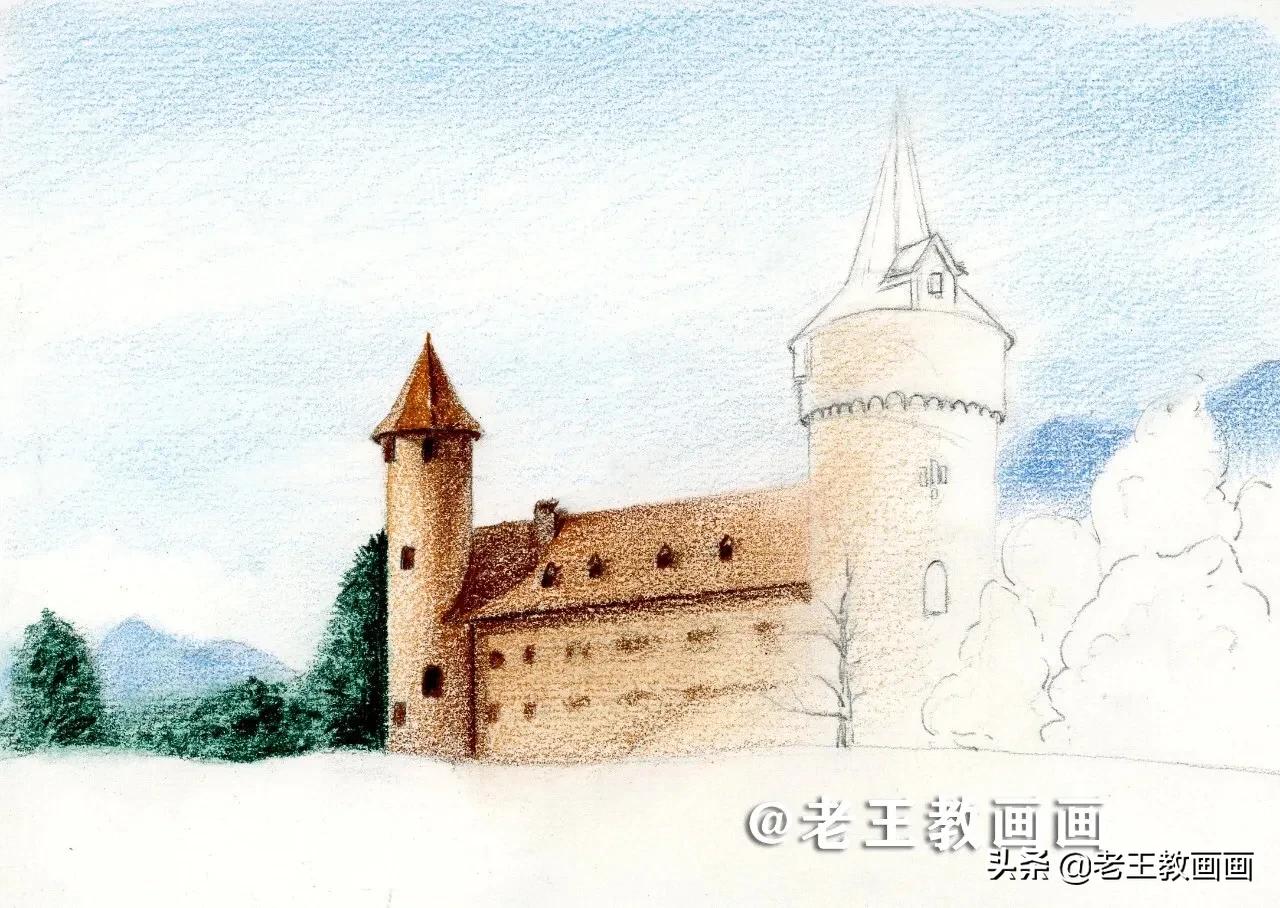 用彩铅画个梦幻城堡,用彩铅涂色城堡