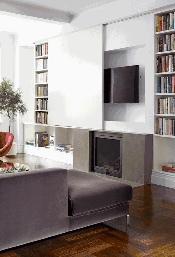 客厅窄选什么样的电视柜,法式极简电视背景高柜与矮柜组合