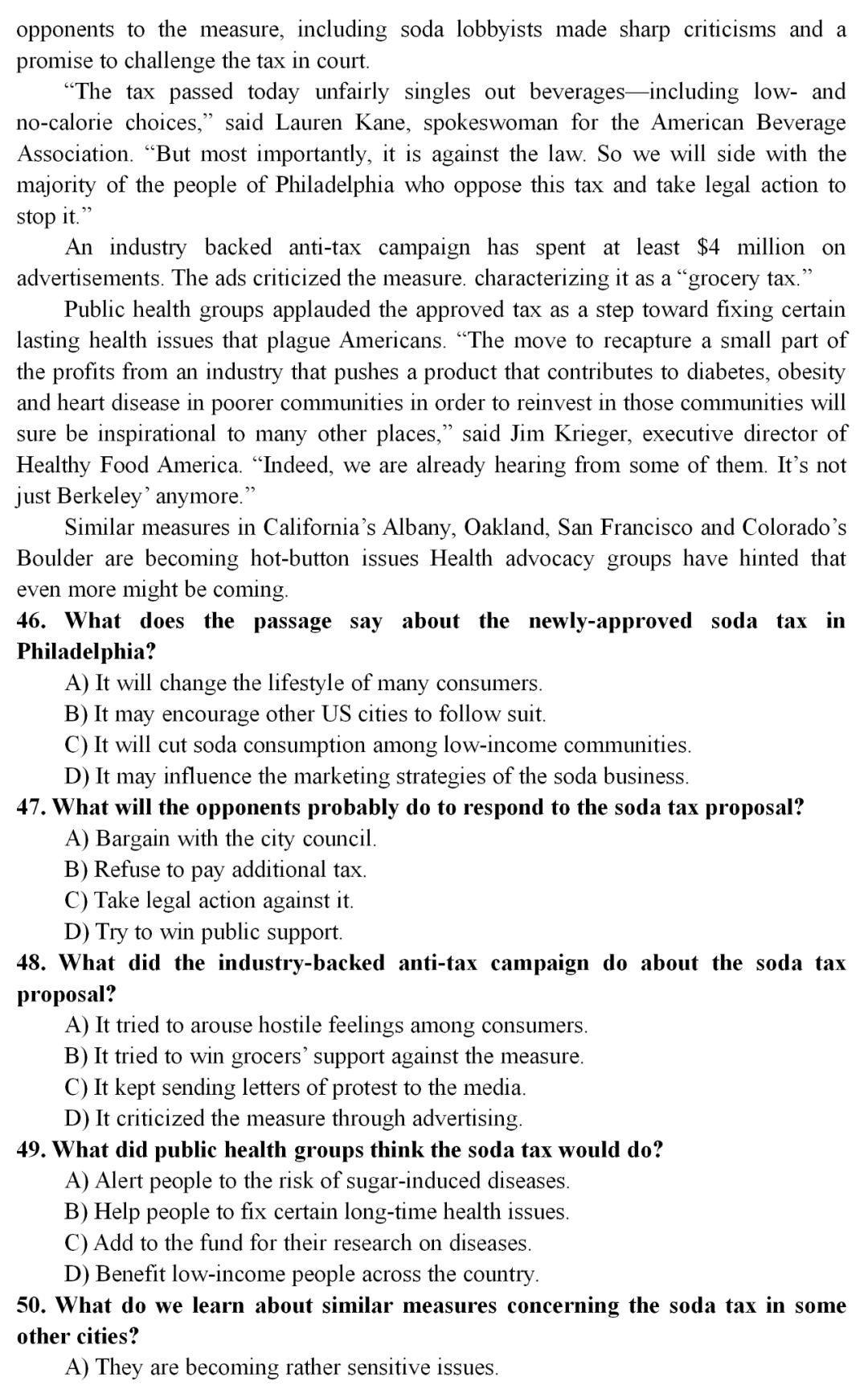 2019年十二月英语四级真题及答案,2019年12月英语四级真题官方答案
