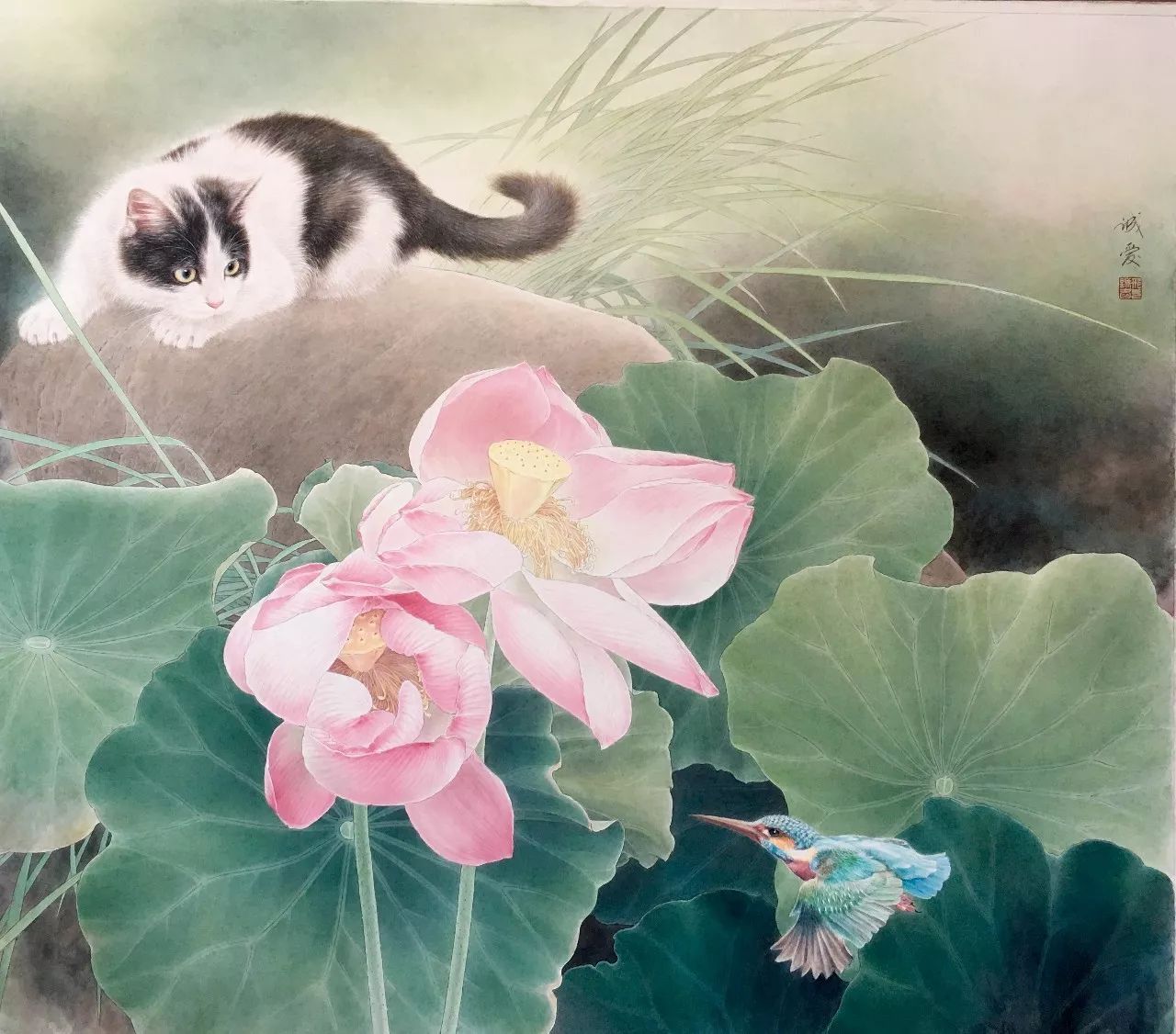 邢诚爱工笔猫画法,邢诚爱工笔画猫兔子高清大图