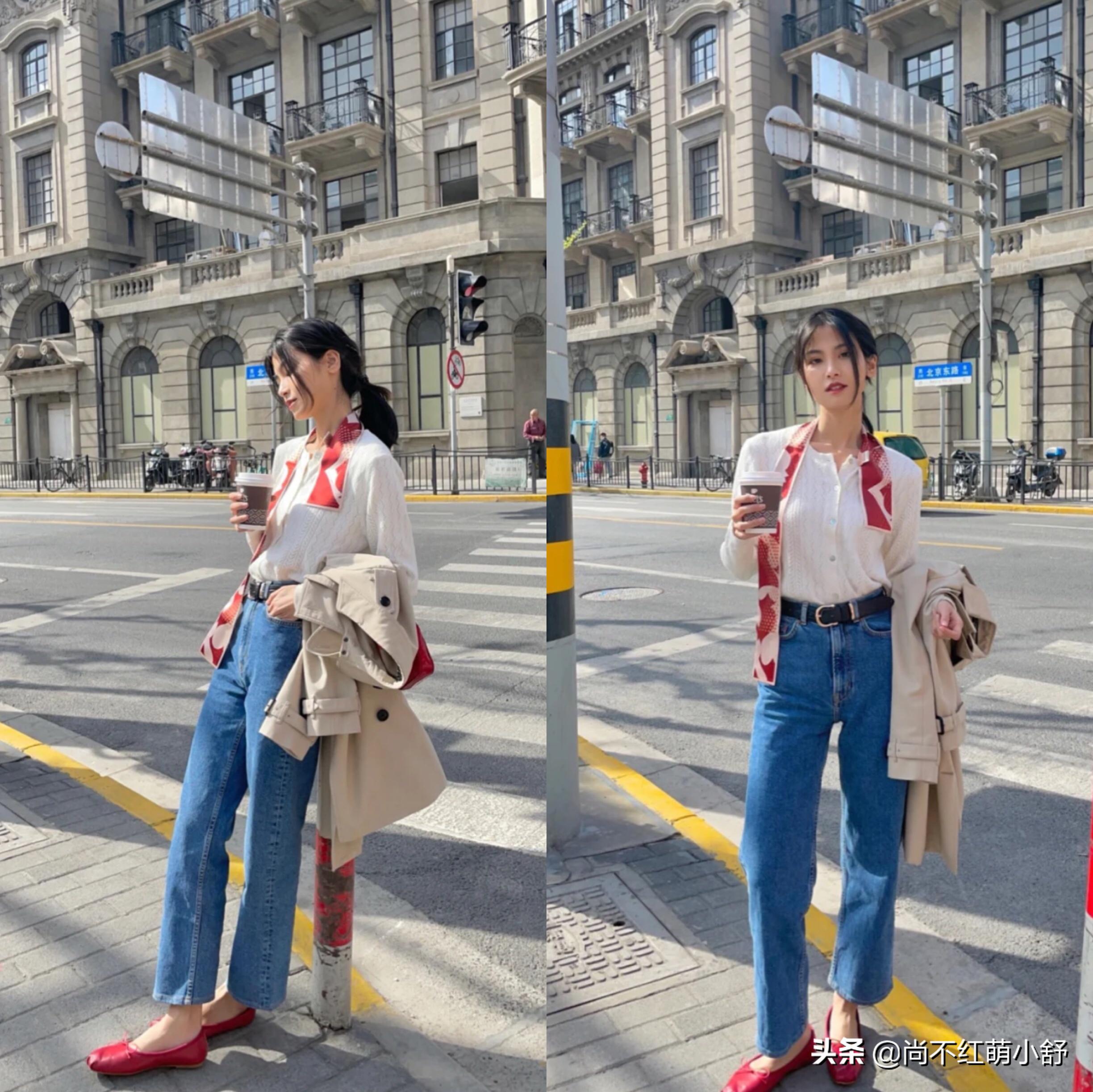 今年夏天流行什么颜色牛仔裤,蓝色微喇牛仔裤搭配鞋子